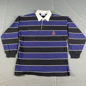 Vintage Rugby Shirt Mens Large Colorful Striped Cotton Long Sleeve USA Purple